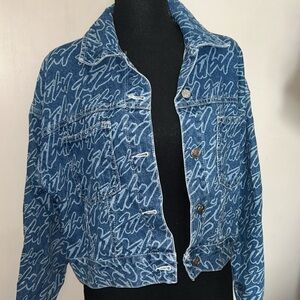 FUBU forever 21 colab Blue Patterned Jean Jacket size medium